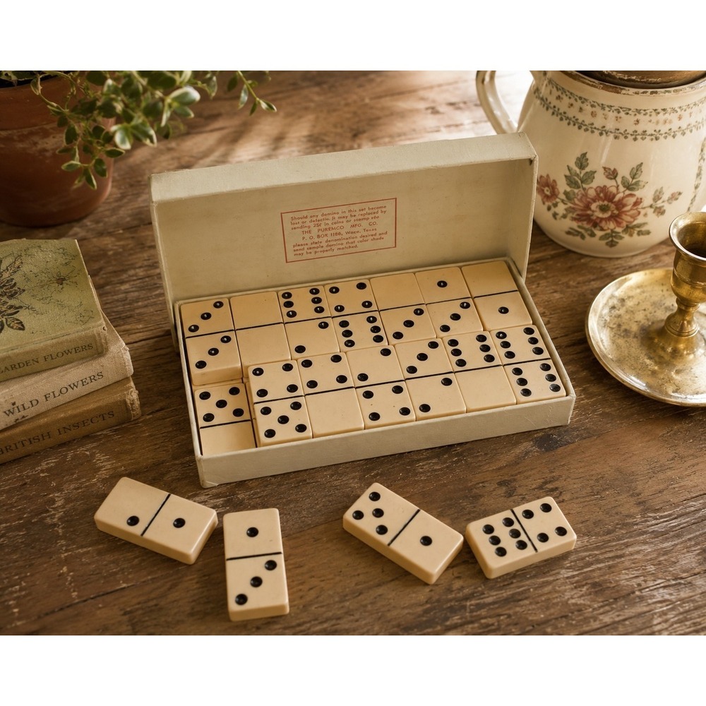 Vintage Puremco Standard Marblelike #616 IVORY Dominoes